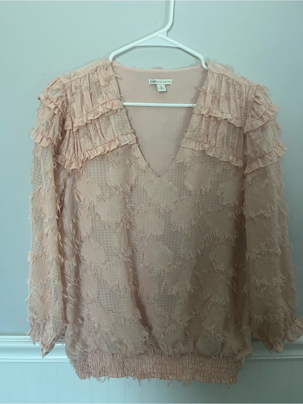 Cato Blush Pink Ruffled V-Neck Peasant Blouse
